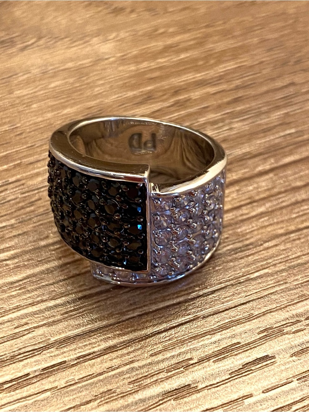 Touchstone Swarovski Pave Two-Tone Black & Clear Crystal cocktail Ring